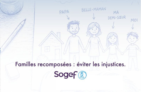 Dessin d'enfant représentant une famille recomposée unie devant une maison pour illustrer la succession en Belgique.